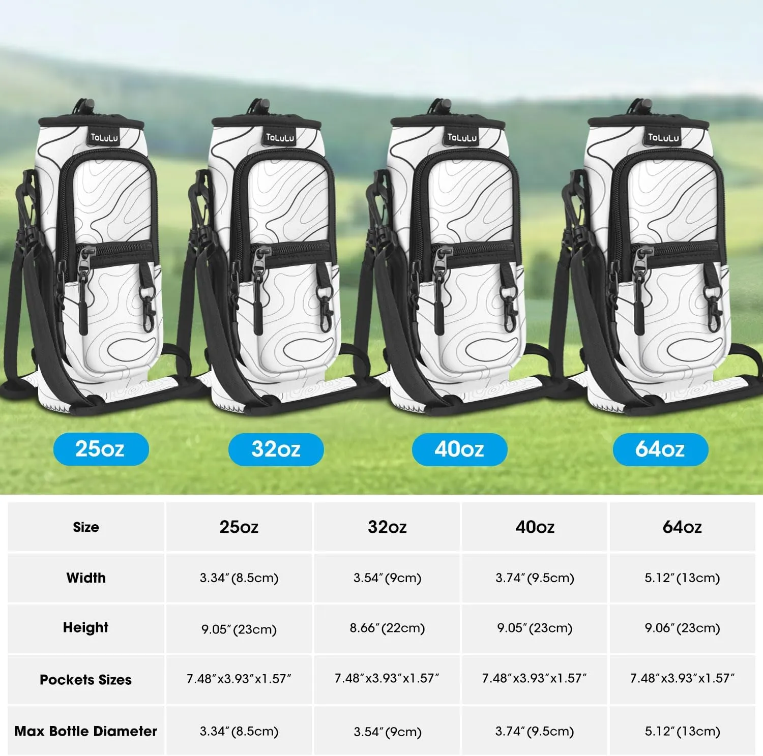 ToLuLu 25/32/40oz Water Bottle Carrier Bag Pocket,Insulated Neoprene Adjustable Shoulder Strap Water Bottle Pouch Case, Crossbody Water Bottle Holder Sling Sleeve for Men Women Adults