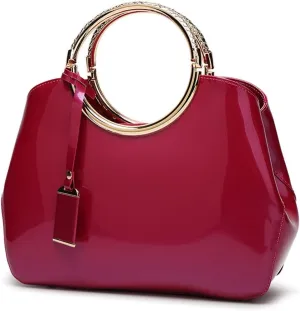 Top Handle Handbags Women Shiny Patent Leather Tote Bags Fashion Satchel Zipper Purse Shoulder Bag Evening Handbag