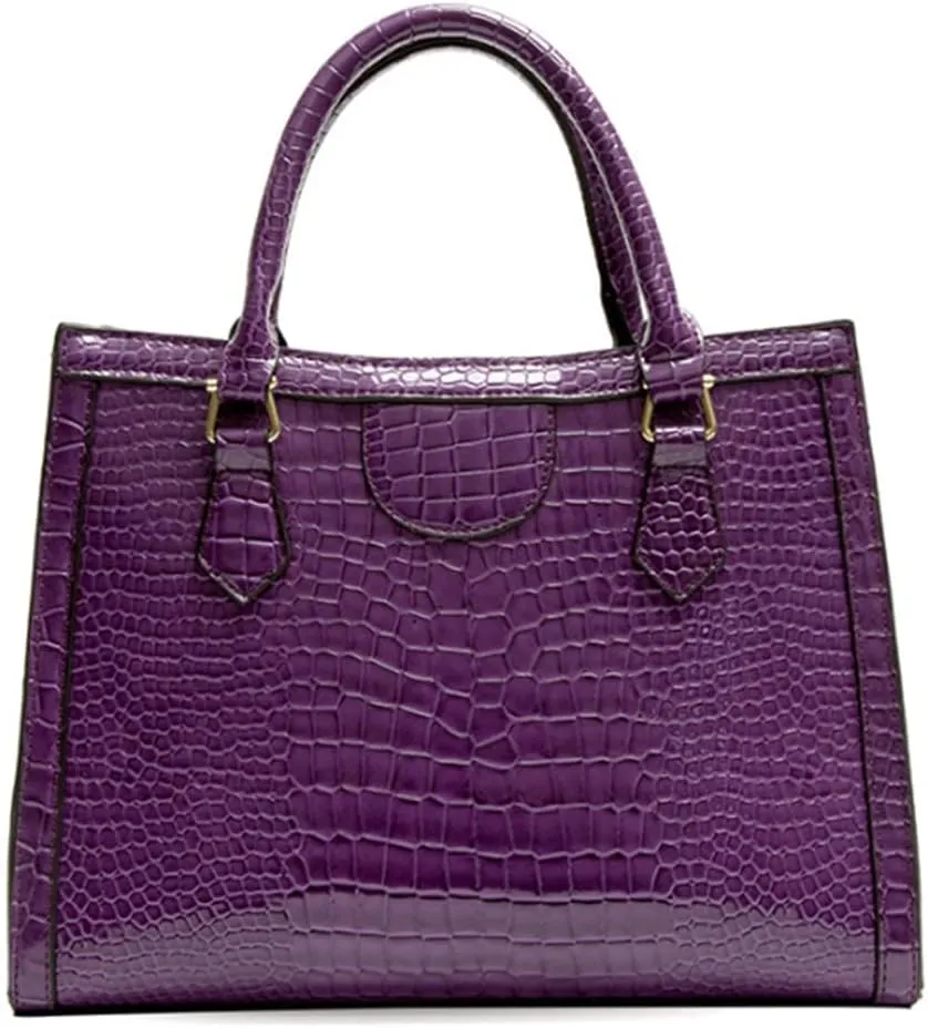 Top-handle Satchel Tote Purse for Women Gloss Patent PU Crocodile Pattern Shoulder Bag Handbag