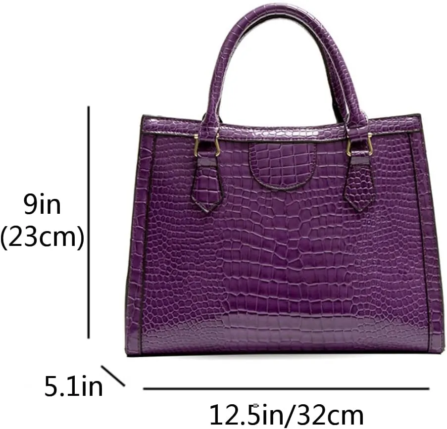 Top-handle Satchel Tote Purse for Women Gloss Patent PU Crocodile Pattern Shoulder Bag Handbag