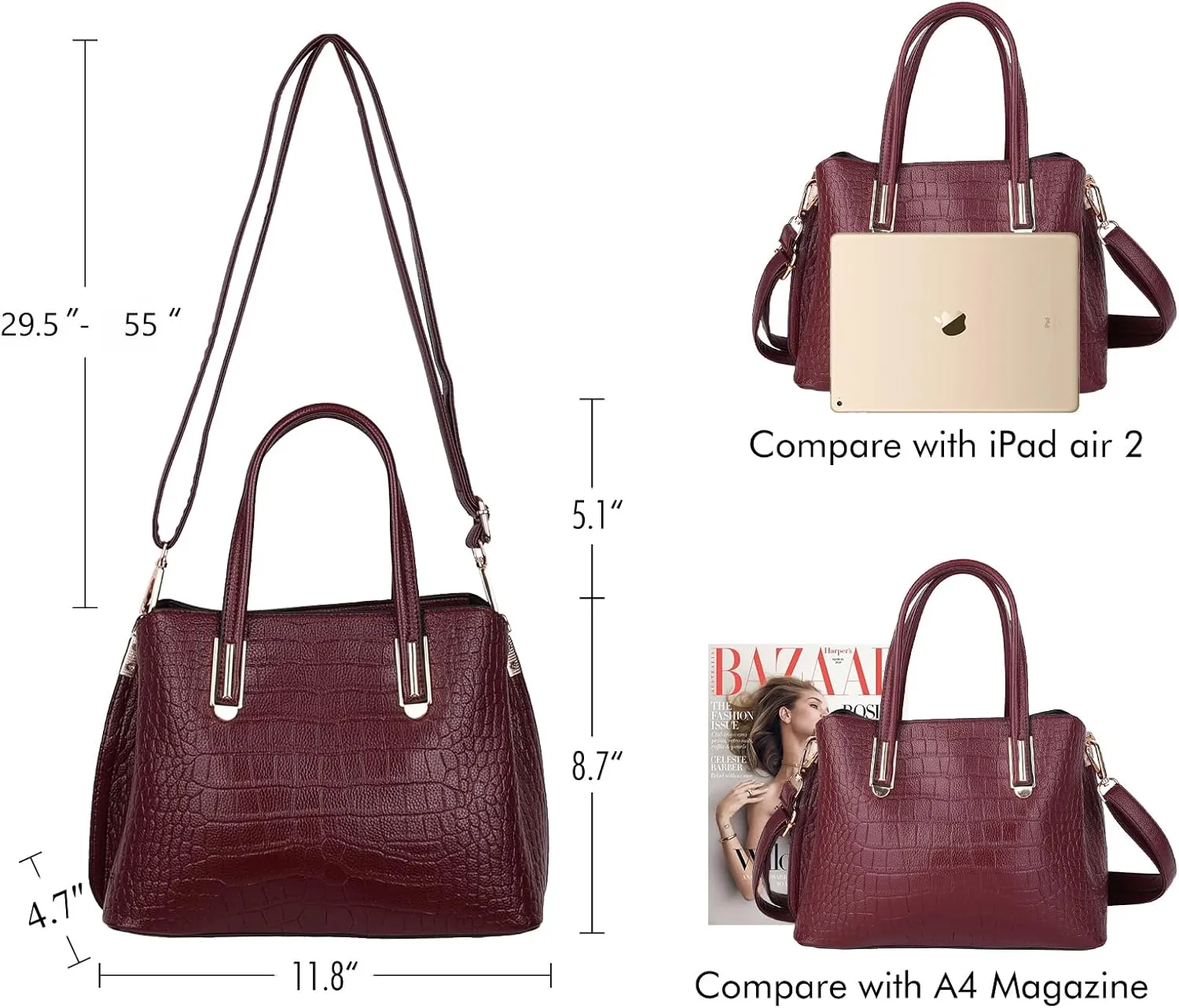 Top Handle Tote Bag Crocodile Genuine Leather Handbags for Women Cross Body Bags Ladies Black Shoulder Satchel Purse