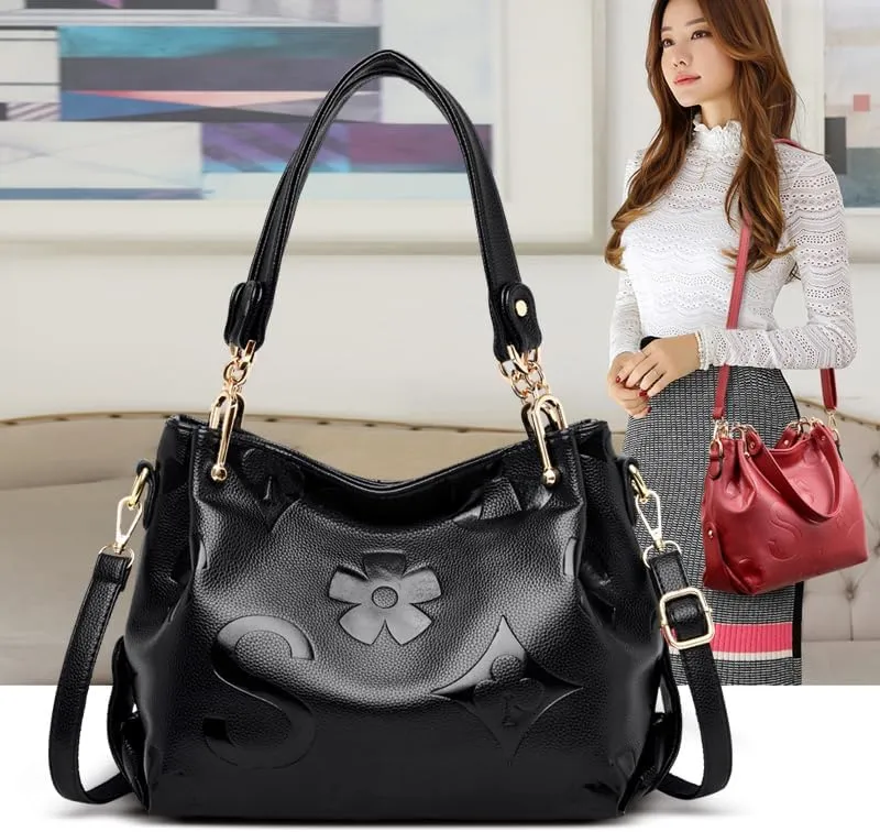 Tote Bag for Women,Trendy Floral Embossed Handbag Light Luxury Faux Leather Crossbody Bag Top-Handle Clutch Purse