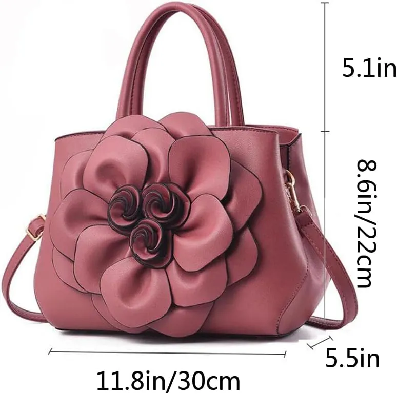 Tote Top-handle Handbags for Women 3D Floral Purse PU Leather Hobo Crossbody Shoulder Bag Satchel