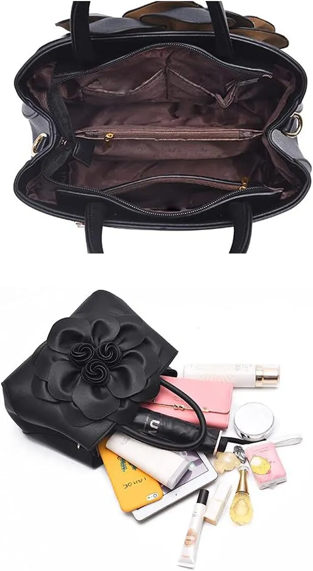 Tote Top-handle Handbags for Women 3D Floral Purse PU Leather Hobo Crossbody Shoulder Bag Satchel