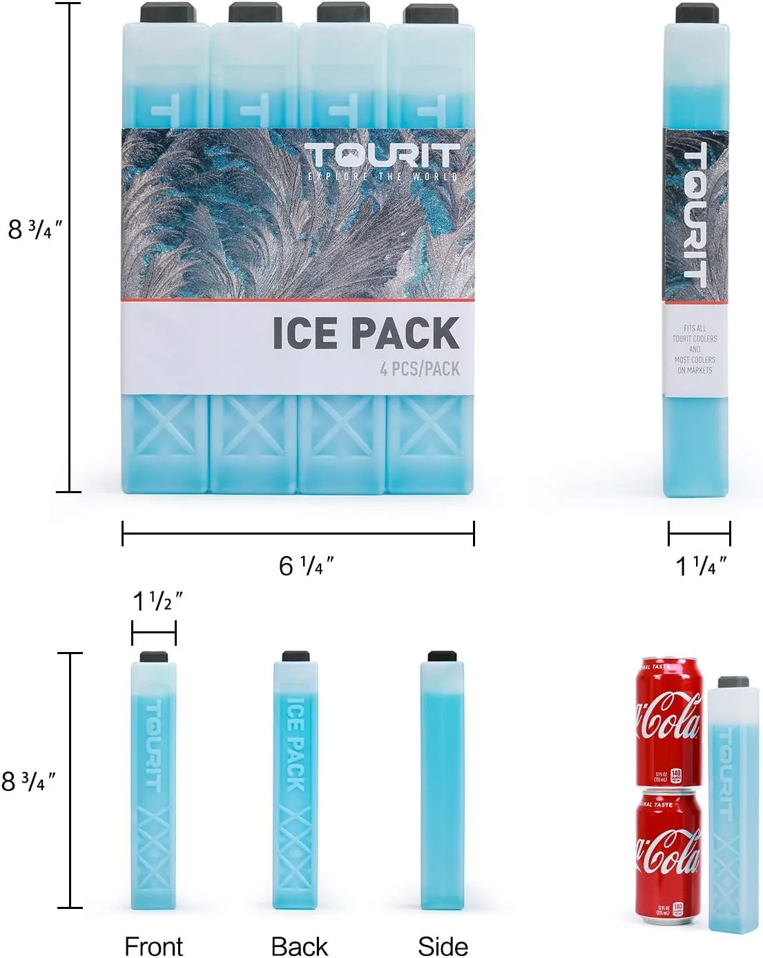 TOURIT Ice Packs for Coolers Reusable Long Lasting Freezer Packs for Lunch Bags/Boxes, Cooler Backpack
