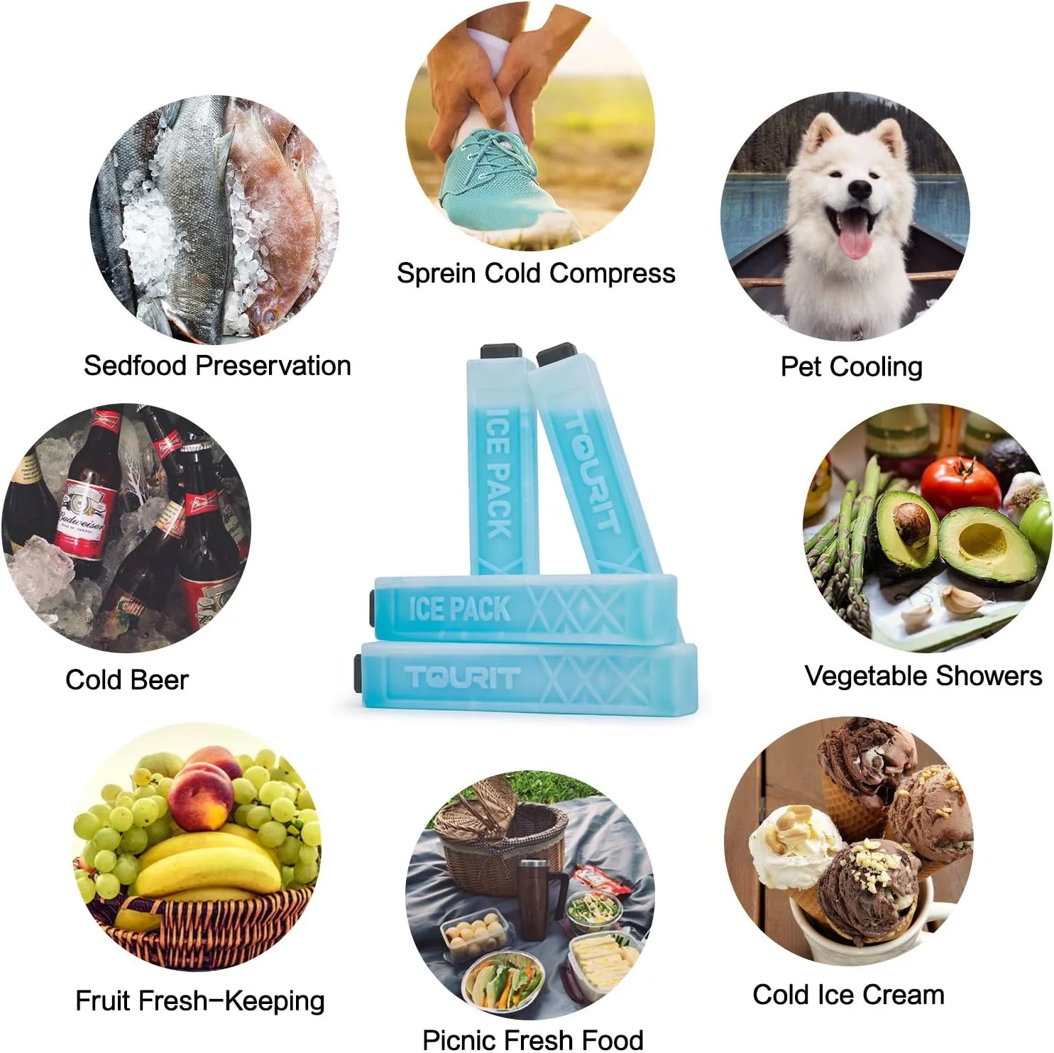 TOURIT Ice Packs for Coolers Reusable Long Lasting Freezer Packs for Lunch Bags/Boxes, Cooler Backpack