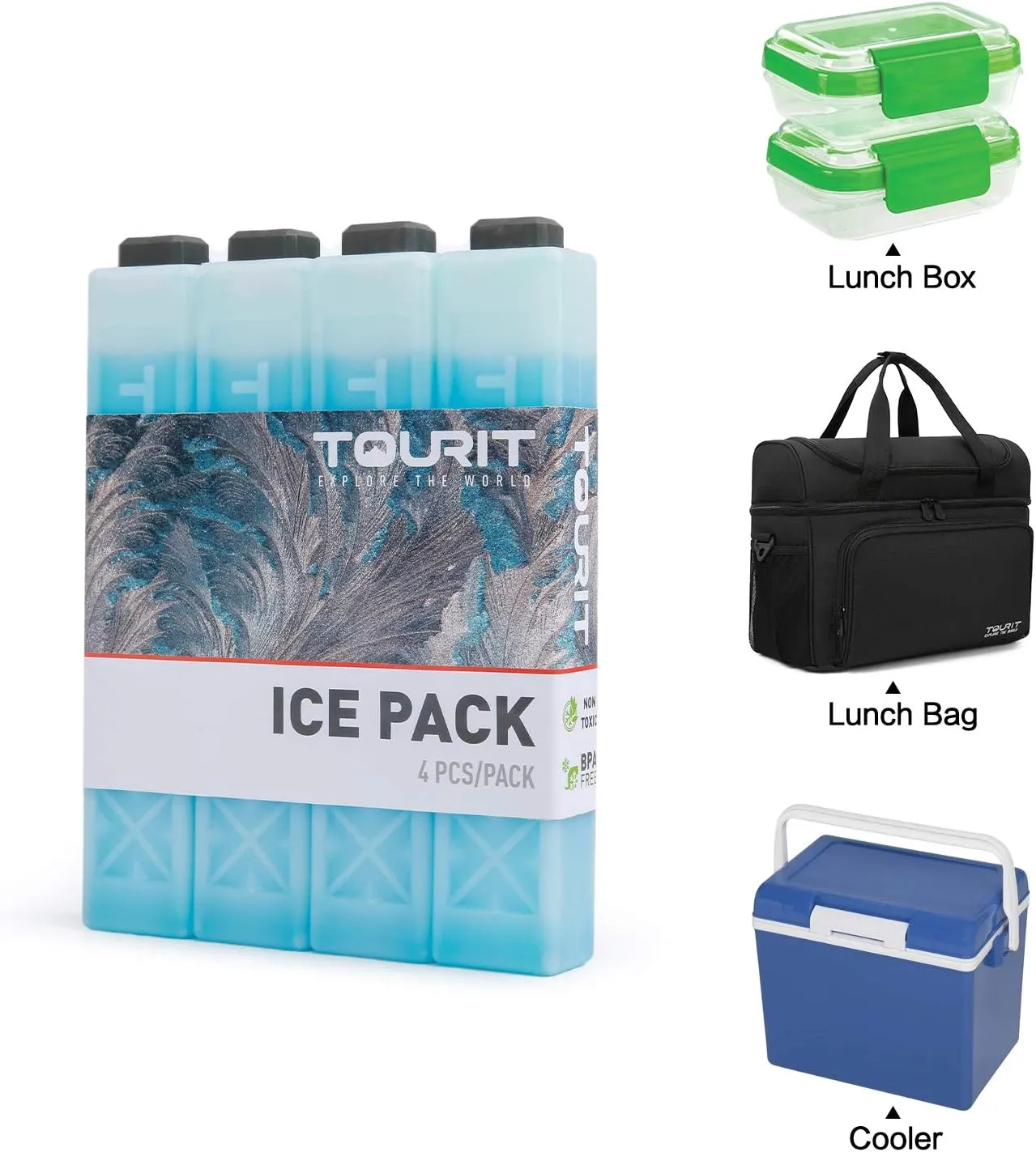 TOURIT Ice Packs for Coolers Reusable Long Lasting Freezer Packs for Lunch Bags/Boxes, Cooler Backpack