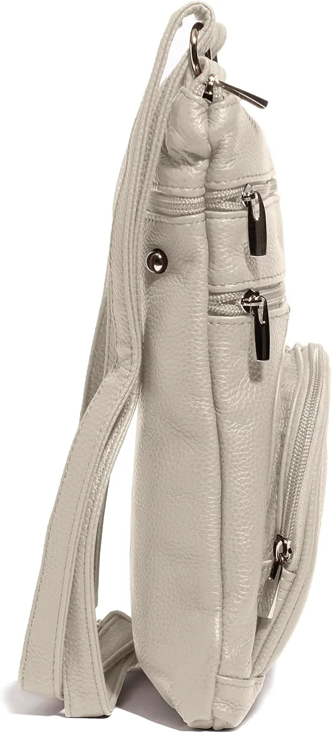 TOVOSO Crossbody Bag for Women, Genuine Leather Multi-Pocket Purse with Adjustable Strap, RFID Protection, Built-In Wallet