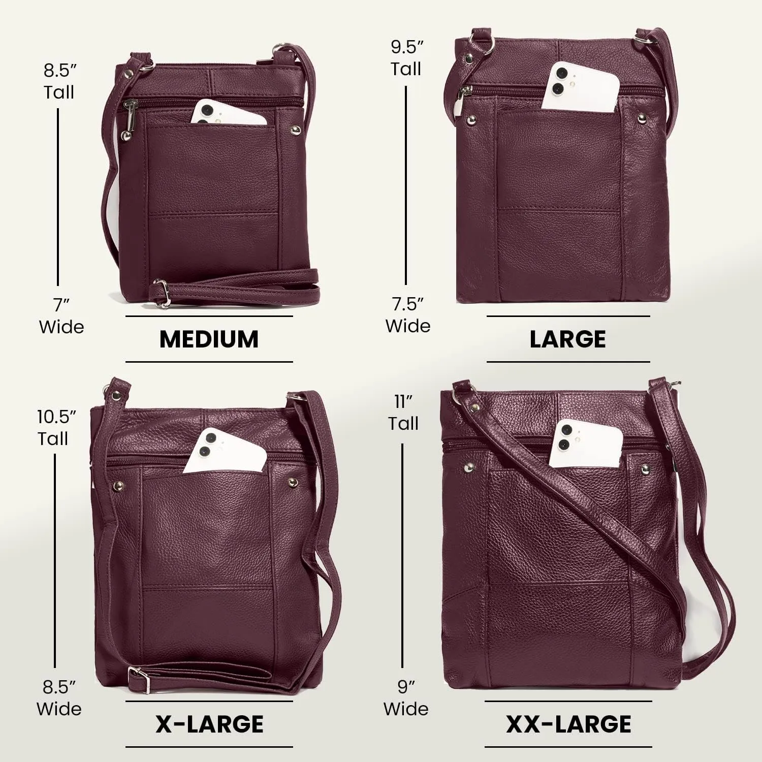 TOVOSO Crossbody Bag for Women, Genuine Leather Multi-Pocket Purse with Adjustable Strap, RFID Protection, Built-In Wallet