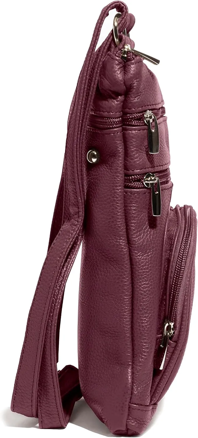 TOVOSO Crossbody Bag for Women, Genuine Leather Multi-Pocket Purse with Adjustable Strap, RFID Protection, Built-In Wallet