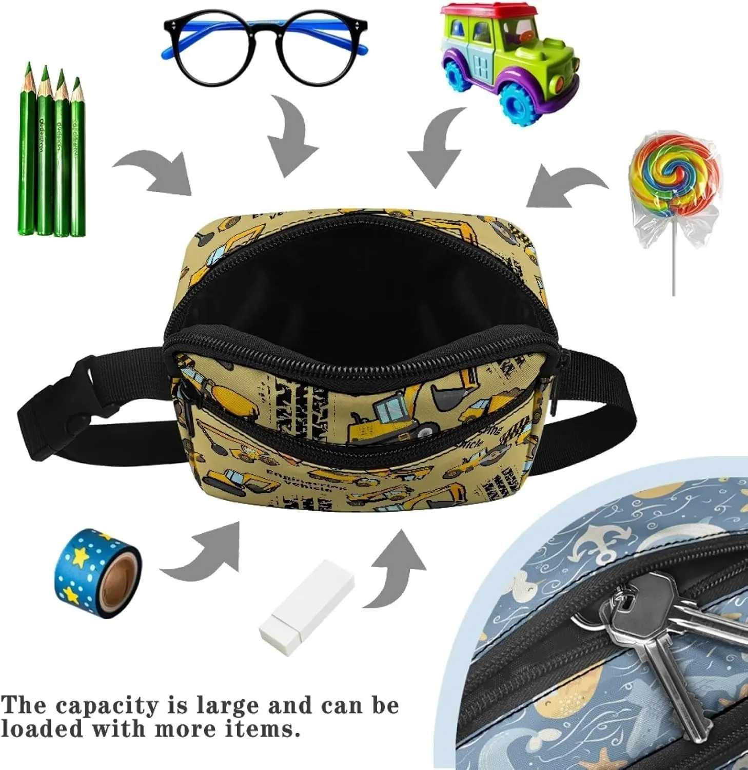 Tractor Fanny Pack for Trendy Boys Waist Bag Middle Belt Bag Primary Girls Lightweight with Zippered 2 Pockets Adjustable Belt One Child Shoulder Sport Running Camping Trip School