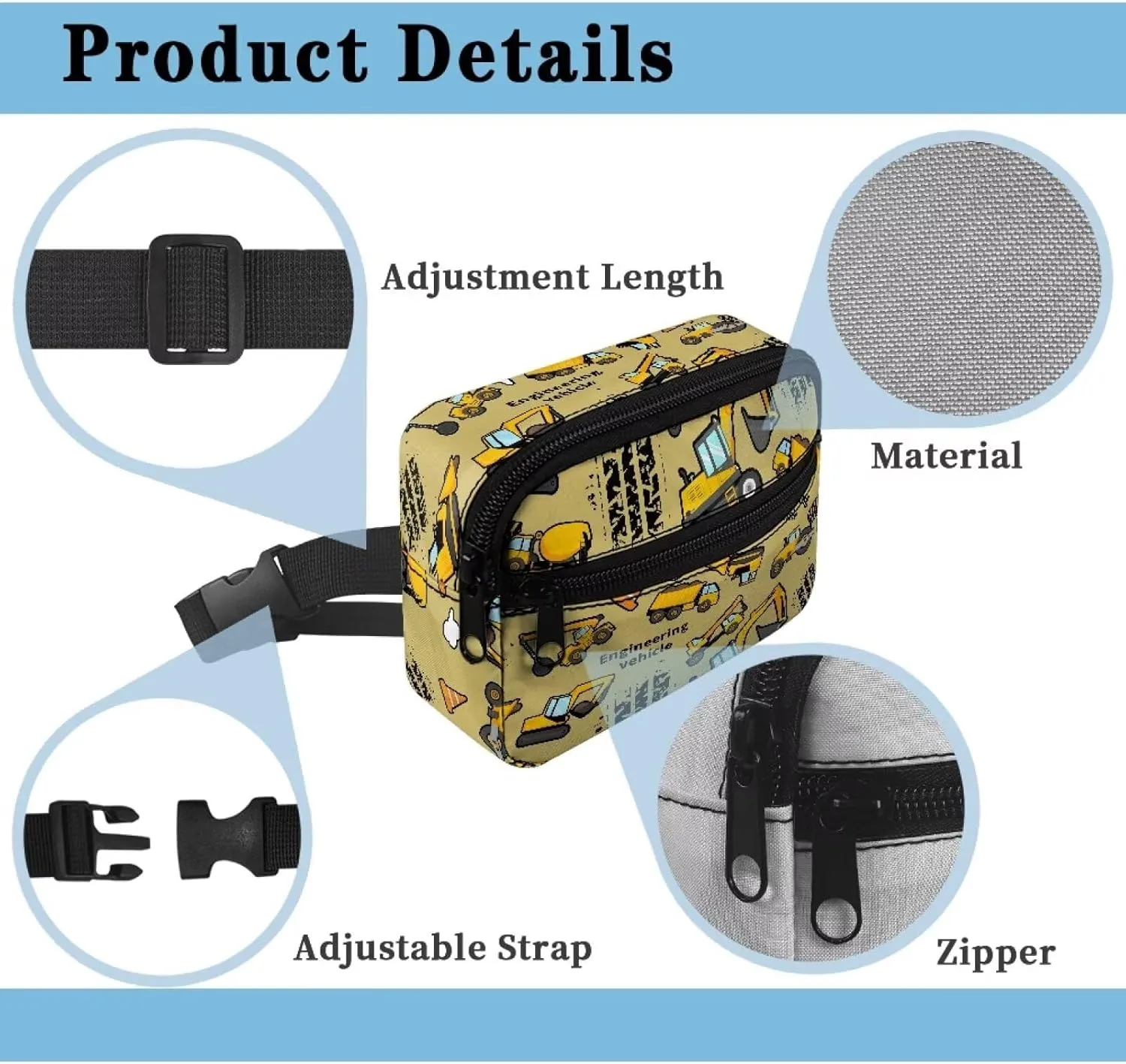 Tractor Fanny Pack for Trendy Boys Waist Bag Middle Belt Bag Primary Girls Lightweight with Zippered 2 Pockets Adjustable Belt One Child Shoulder Sport Running Camping Trip School