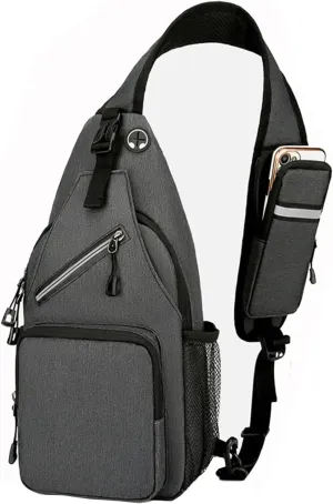 Travel Sling Bag for Men, Crossbody Sling Backpack Waterproof Large Shoulder Sling bag with Earphone Hole, Men's Crossbody Bag Lightweight Chest Bag for Hiking, Running (Deep Grey)