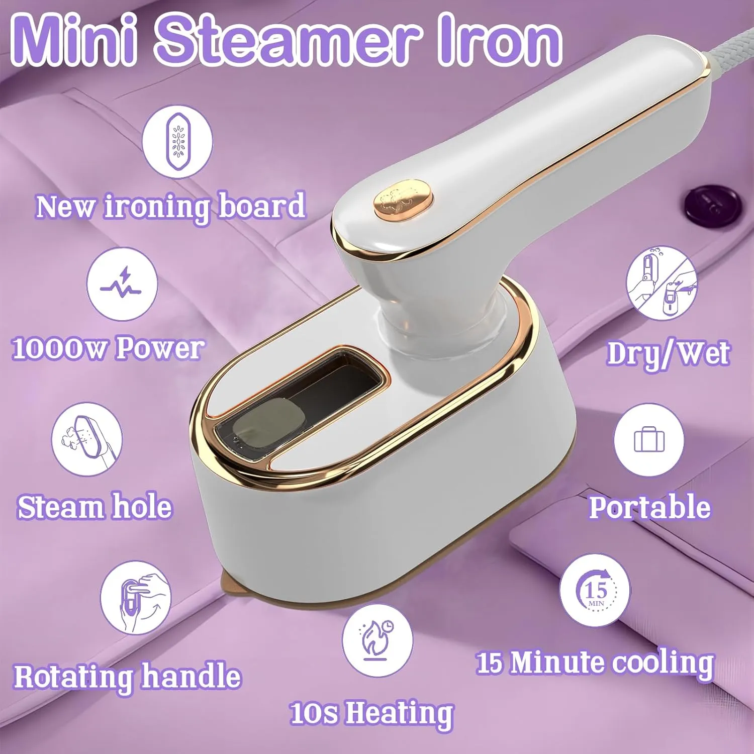 Travel Steamer Iron for Clothes Mini - Portable Ironing Machine Travel Small Size Portable Steamer Travel College Dorm Home Essentials Steamer for Clothes(White)