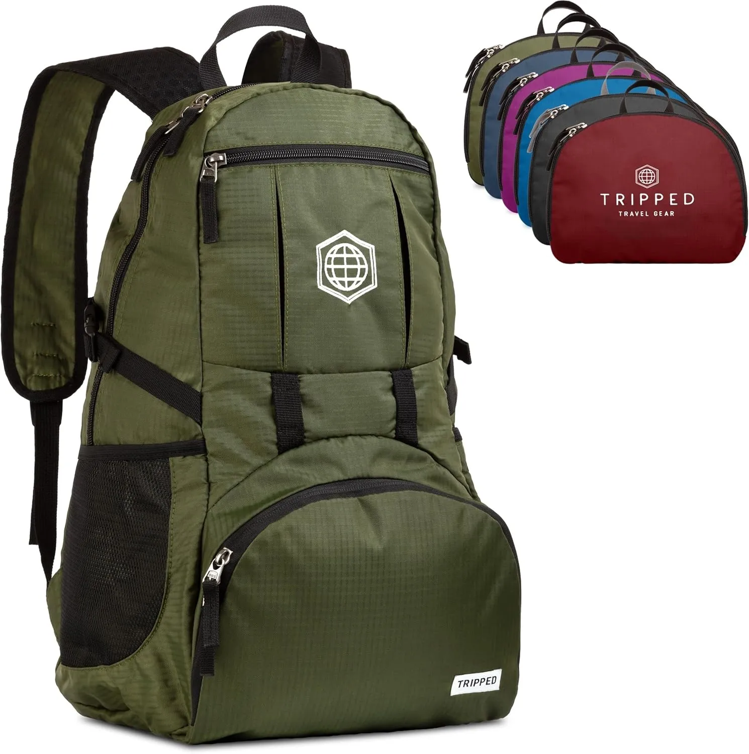 TRIPPED Travel Gear Traveling Backpack- Foldable collapsible lightweight backpack for travel (Green) 35 liters