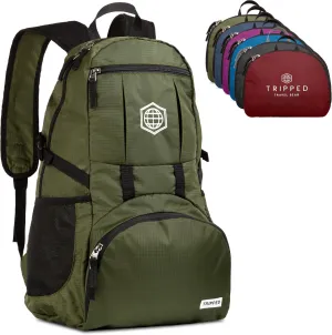TRIPPED Travel Gear Traveling Backpack- Foldable collapsible lightweight backpack for travel (Green) 35 liters