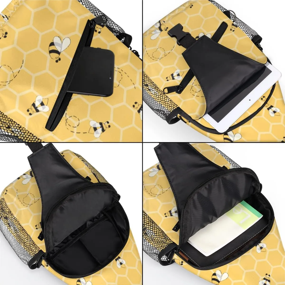 TropicalLife Honey Bees Bumblebee Sling Bag Crossbody Sling Backpack Water Resistant Shoulder Bag Outdoor Travel Hiking Chest Bag Daypack for Women Men Unisex