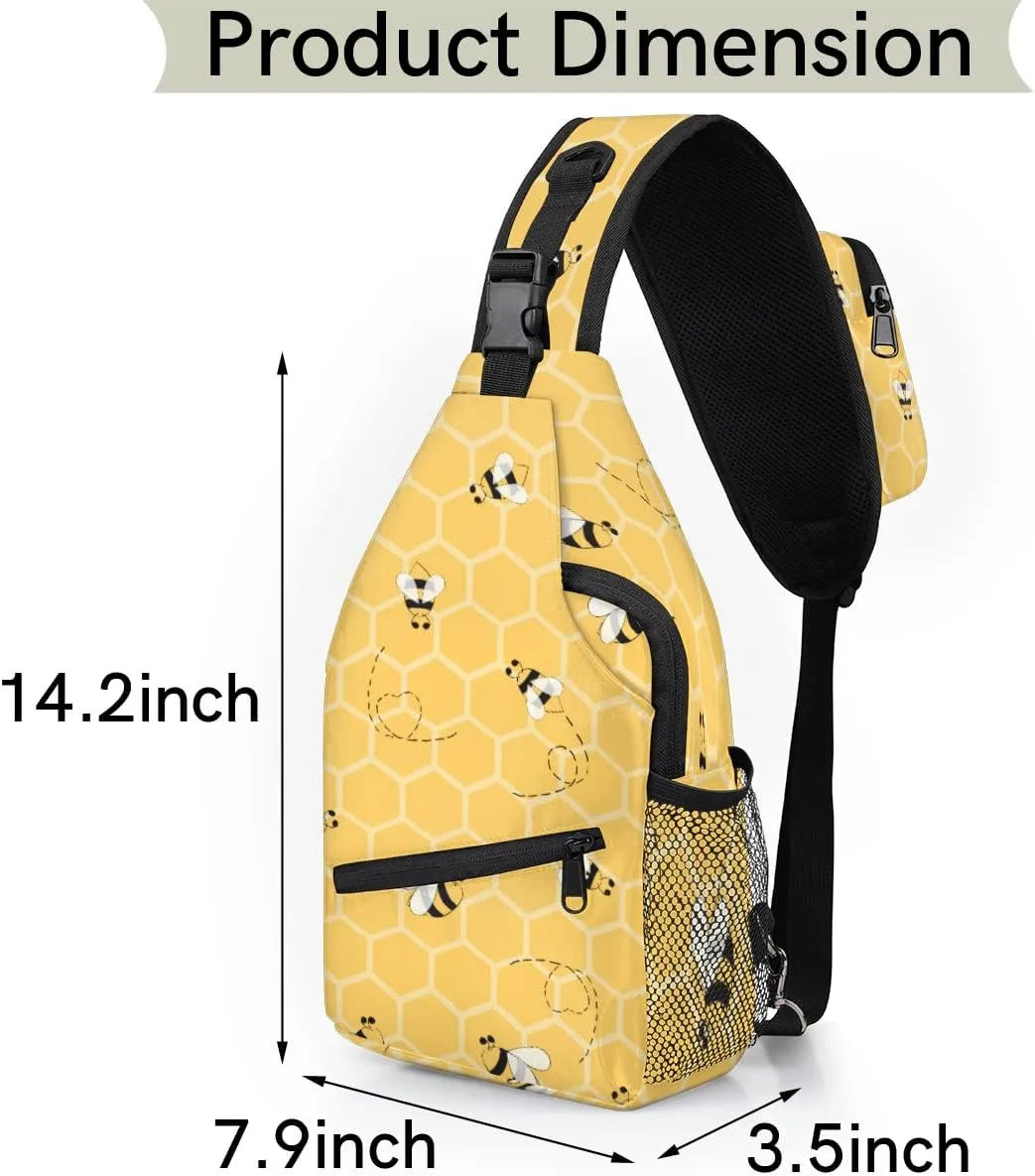 TropicalLife Honey Bees Bumblebee Sling Bag Crossbody Sling Backpack Water Resistant Shoulder Bag Outdoor Travel Hiking Chest Bag Daypack for Women Men Unisex