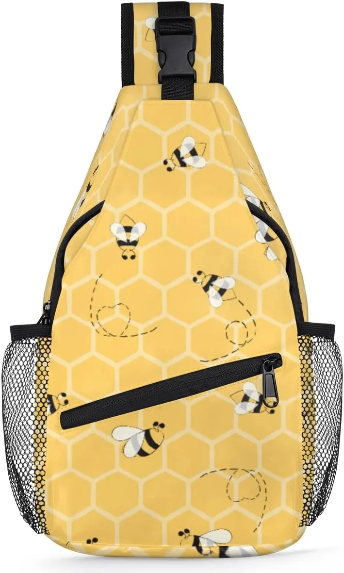 TropicalLife Honey Bees Bumblebee Sling Bag Crossbody Sling Backpack Water Resistant Shoulder Bag Outdoor Travel Hiking Chest Bag Daypack for Women Men Unisex