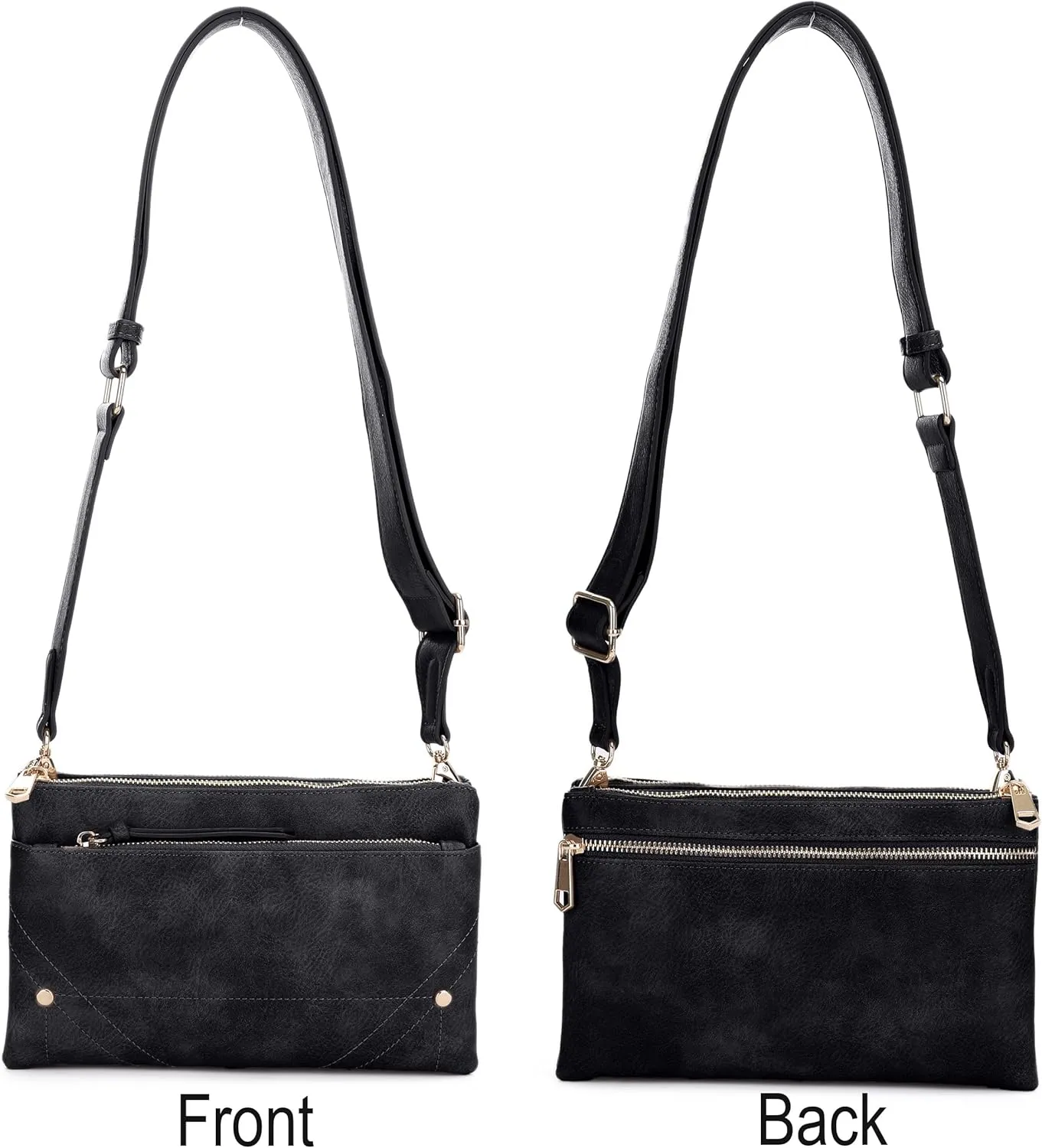 Two-Tone Multi-Compartment Crossbody Bag with Adjustable Detachable Strap, Gold Hardware, and Stitched Detailing