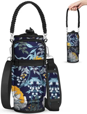 Under 32 oz Water Bottle Holder Bag with Strap - Crossbody & Woven Handle Sling for Carrier Walking with Phone Pocket