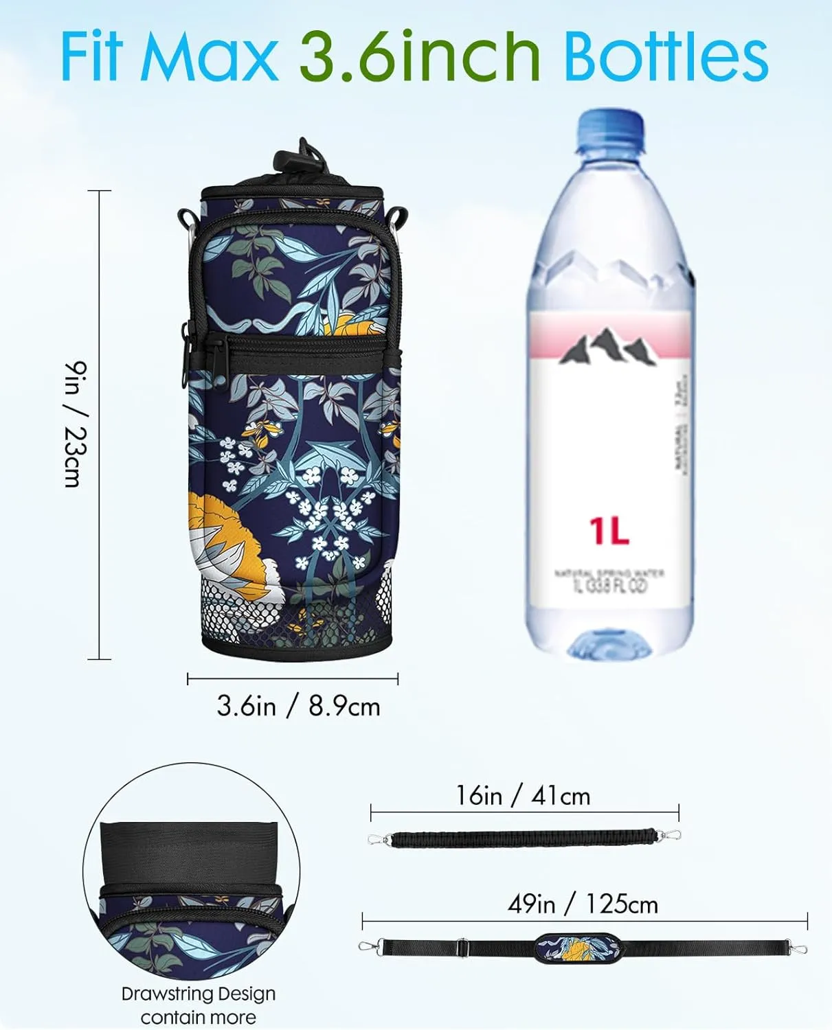 Under 32 oz Water Bottle Holder Bag with Strap - Crossbody & Woven Handle Sling for Carrier Walking with Phone Pocket
