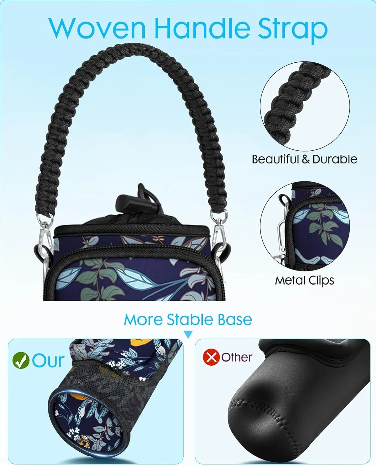 Under 32 oz Water Bottle Holder Bag with Strap - Crossbody & Woven Handle Sling for Carrier Walking with Phone Pocket