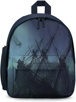 Undersea Shipwreck Simple Backpack Lightweight Cute Printing Shoulder Bag Family Travel Blue-style