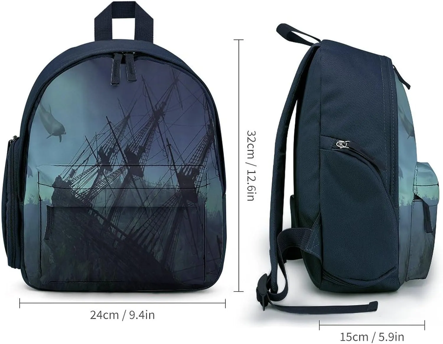 Undersea Shipwreck Simple Backpack Lightweight Cute Printing Shoulder Bag Family Travel Blue-style
