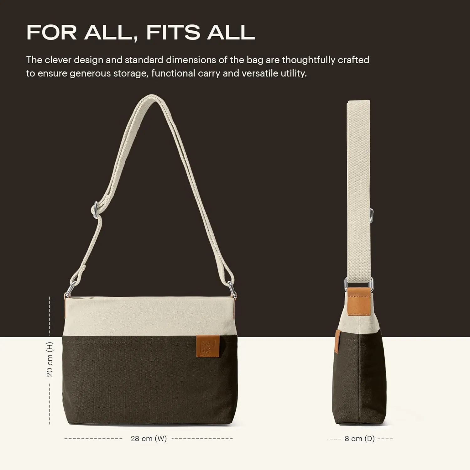 Unisex All Sunday Crossbody Messenger Bag | Trendy Cotton Handbag Purse | Shoulder Bag Organiser