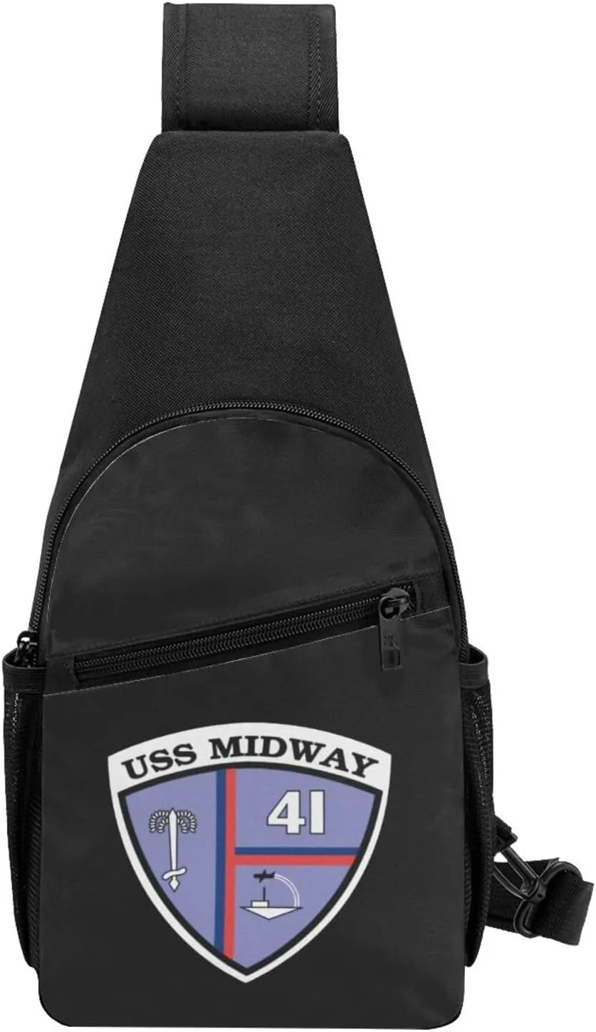 USS Midway CV-41 Sling Bag Crossbody Backpack Shoulder Casual Daypack Bags for Men