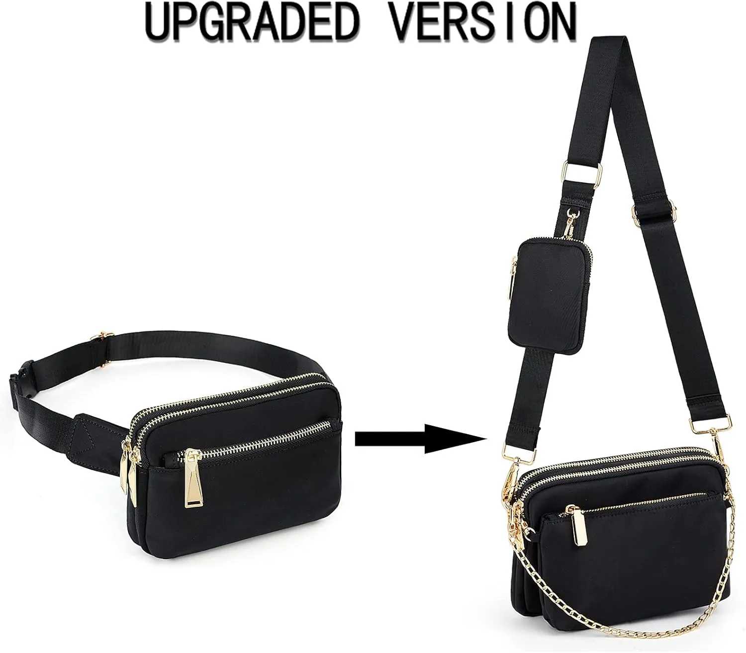 UTO Small Crossbody Bags for Women 3 in 1 Trendy Belt Purse Fashion Designer Mini Cute Sling Fanny Chest Pack