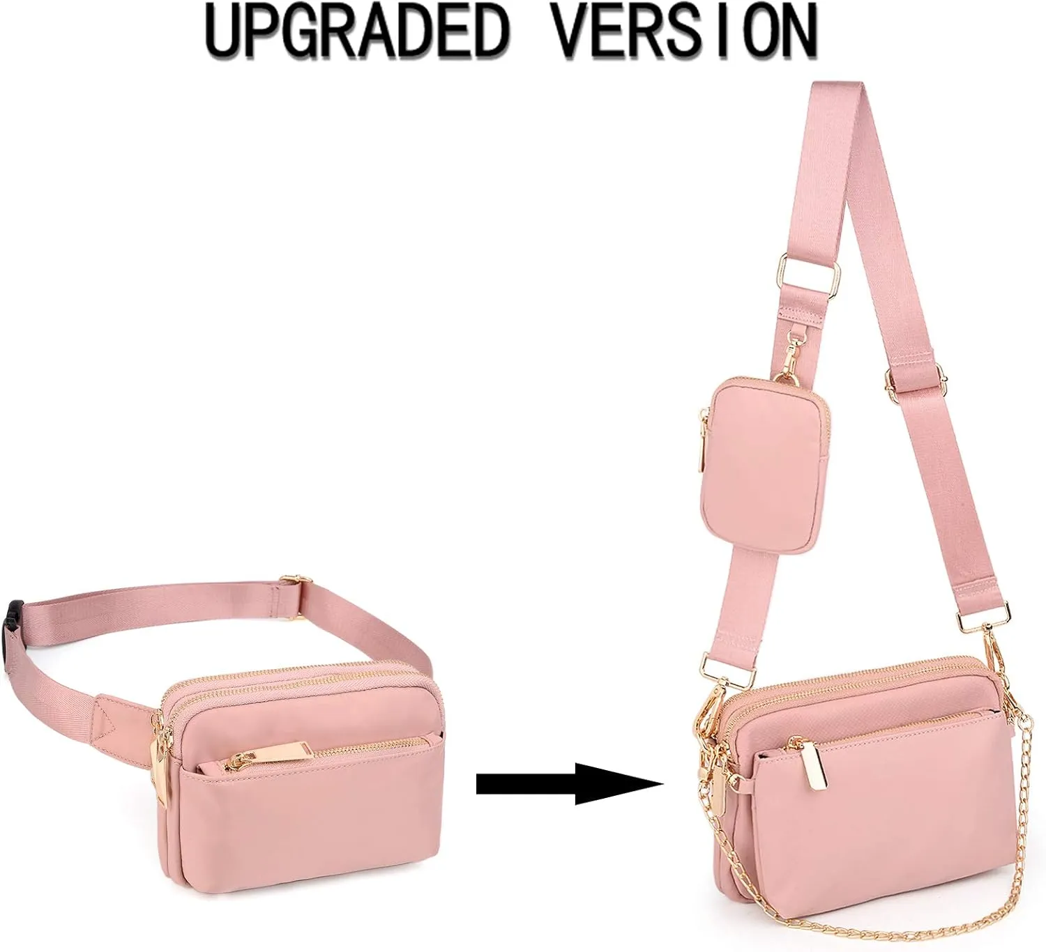 UTO Small Crossbody Bags for Women 3 in 1 Trendy Belt Purse Fashion Designer Mini Cute Sling Fanny Chest Pack