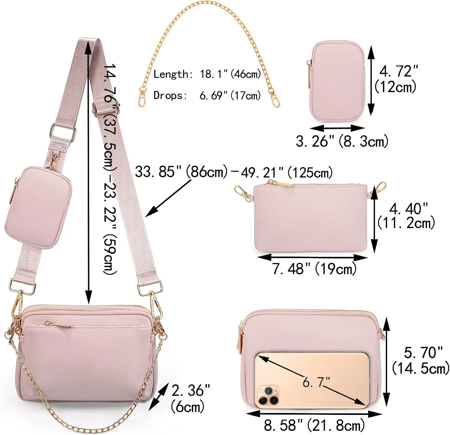 UTO Small Crossbody Bags for Women 3 in 1 Trendy Belt Purse Fashion Designer Mini Cute Sling Fanny Chest Pack