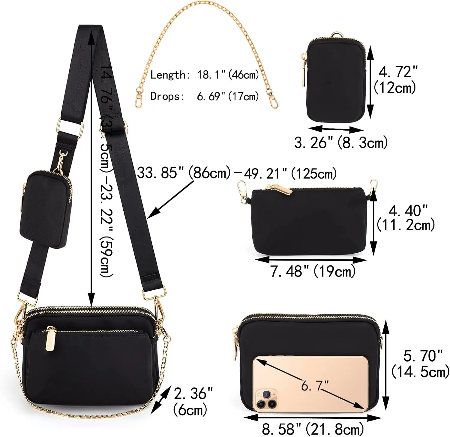 UTO Small Crossbody Bags for Women 3 in 1 Trendy Belt Purse Fashion Designer Mini Cute Sling Fanny Chest Pack