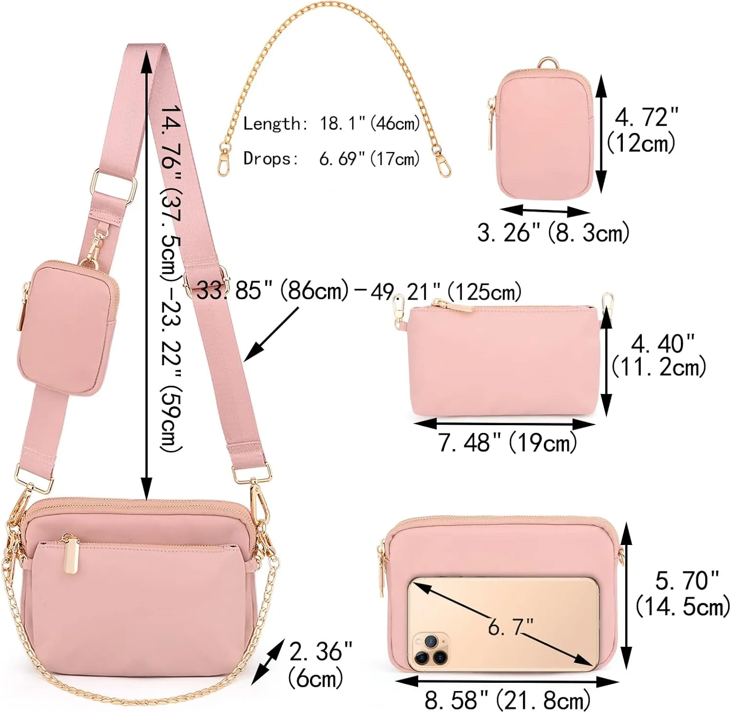 UTO Small Crossbody Bags for Women 3 in 1 Trendy Belt Purse Fashion Designer Mini Cute Sling Fanny Chest Pack