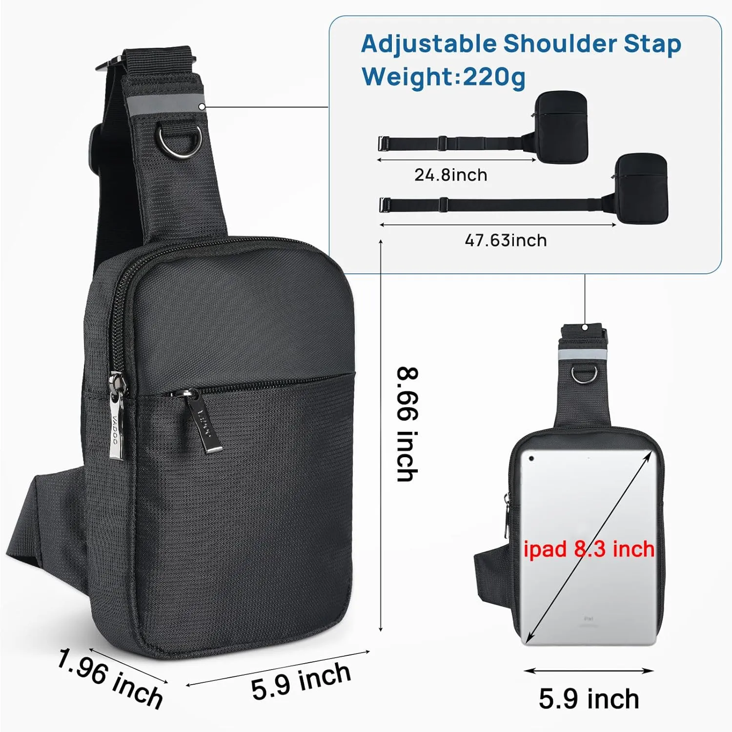 VADOO Sling Bag, Small Crossbody Bag with RFID Blocking for Women and Men, Lightweight Chest Phone Mini Bag for Travel Casual