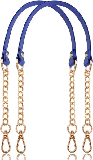 VanEnjoy 2PCS Microfiber Leather Purse Chain Handles Replacement for Shoulder Bag Handbag - 23.6x0.71(LxW) (Blue-Gold Metal)