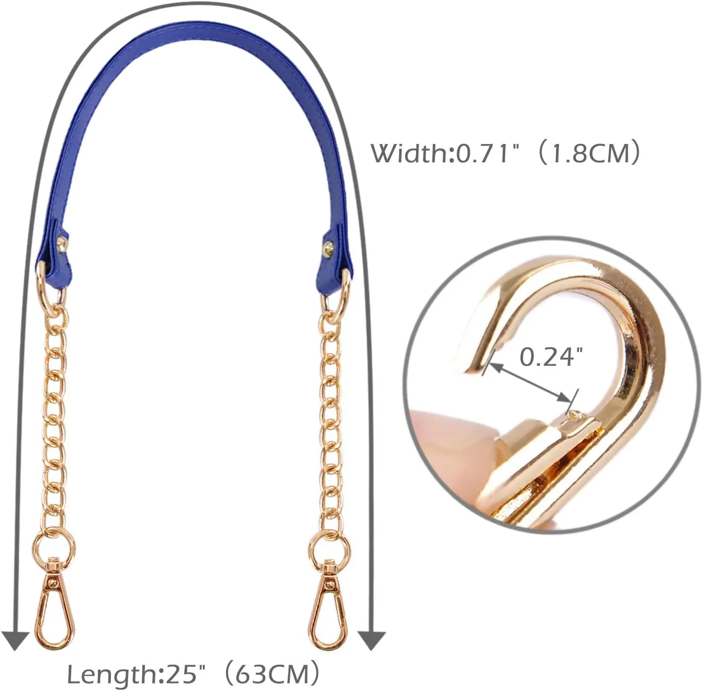 VanEnjoy 2PCS Microfiber Leather Purse Chain Handles Replacement for Shoulder Bag Handbag - 23.6x0.71(LxW) (Blue-Gold Metal)