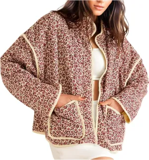 VAOYIU Women's Cropped Puffer Jacket Vintage Cardigan Floral Printed Lightweight Open Front Padded Quilted Coats