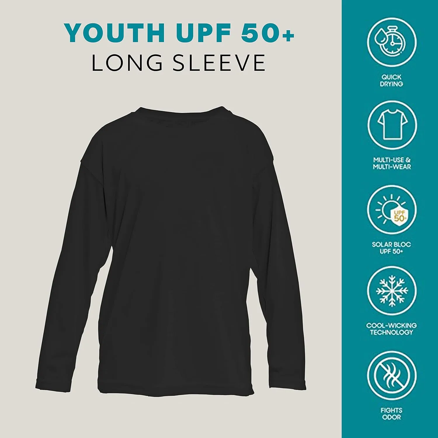 Vapor Apparel Youth Boys and Girls UPF 50  Quick Dry Sun Protection Outdoor Swim Performance Rash Guard Long Sleeve Shirt