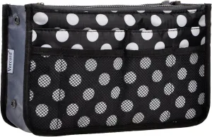 Vercord Purse Organizer Insert for Handbags Bag Organizers Inside Tote Pocketbook Women Nurse Nylon 13 Pockets Black Dots Large
