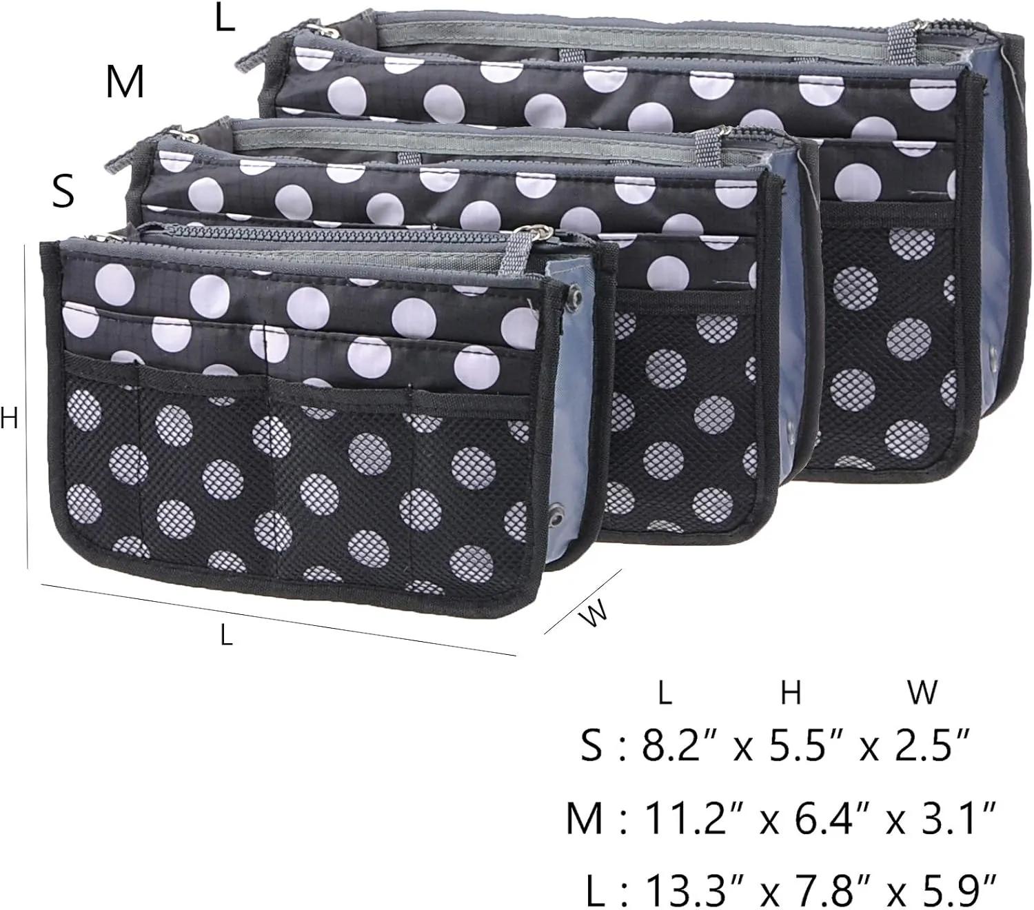 Vercord Purse Organizer Insert for Handbags Bag Organizers Inside Tote Pocketbook Women Nurse Nylon 13 Pockets Black Dots Large