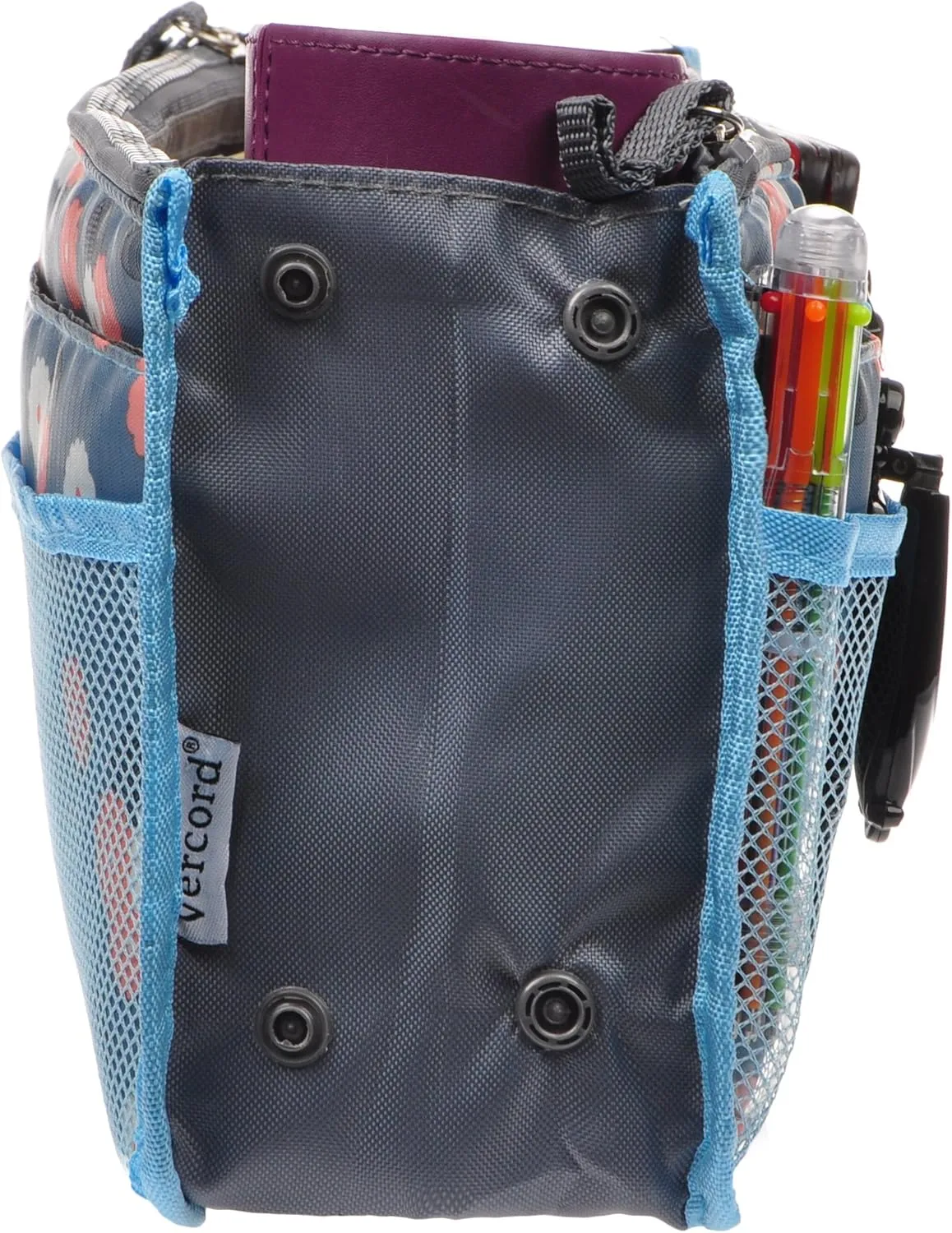 Vercord Purse Organizer Insert for Handbags Bag Organizers Inside Tote Pocketbook Women Nurse Nylon 13 Pockets Blue Flower Large