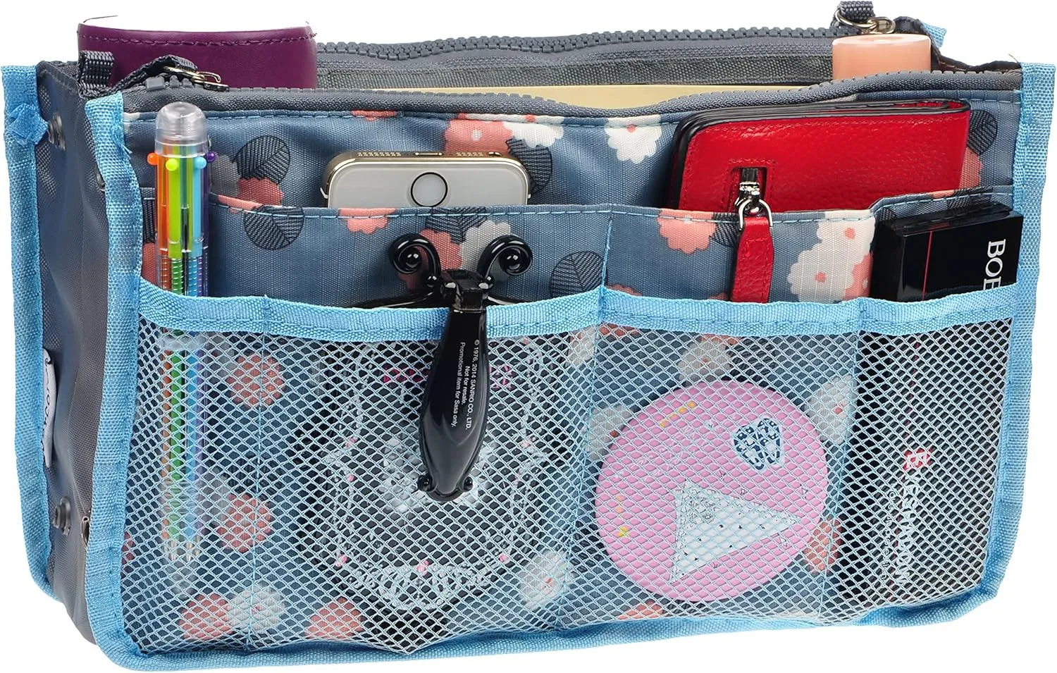 Vercord Purse Organizer Insert for Handbags Bag Organizers Inside Tote Pocketbook Women Nurse Nylon 13 Pockets Blue Flower Large