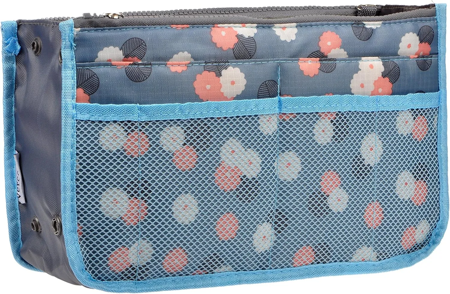 Vercord Purse Organizer Insert for Handbags Bag Organizers Inside Tote Pocketbook Women Nurse Nylon 13 Pockets Blue Flower Large
