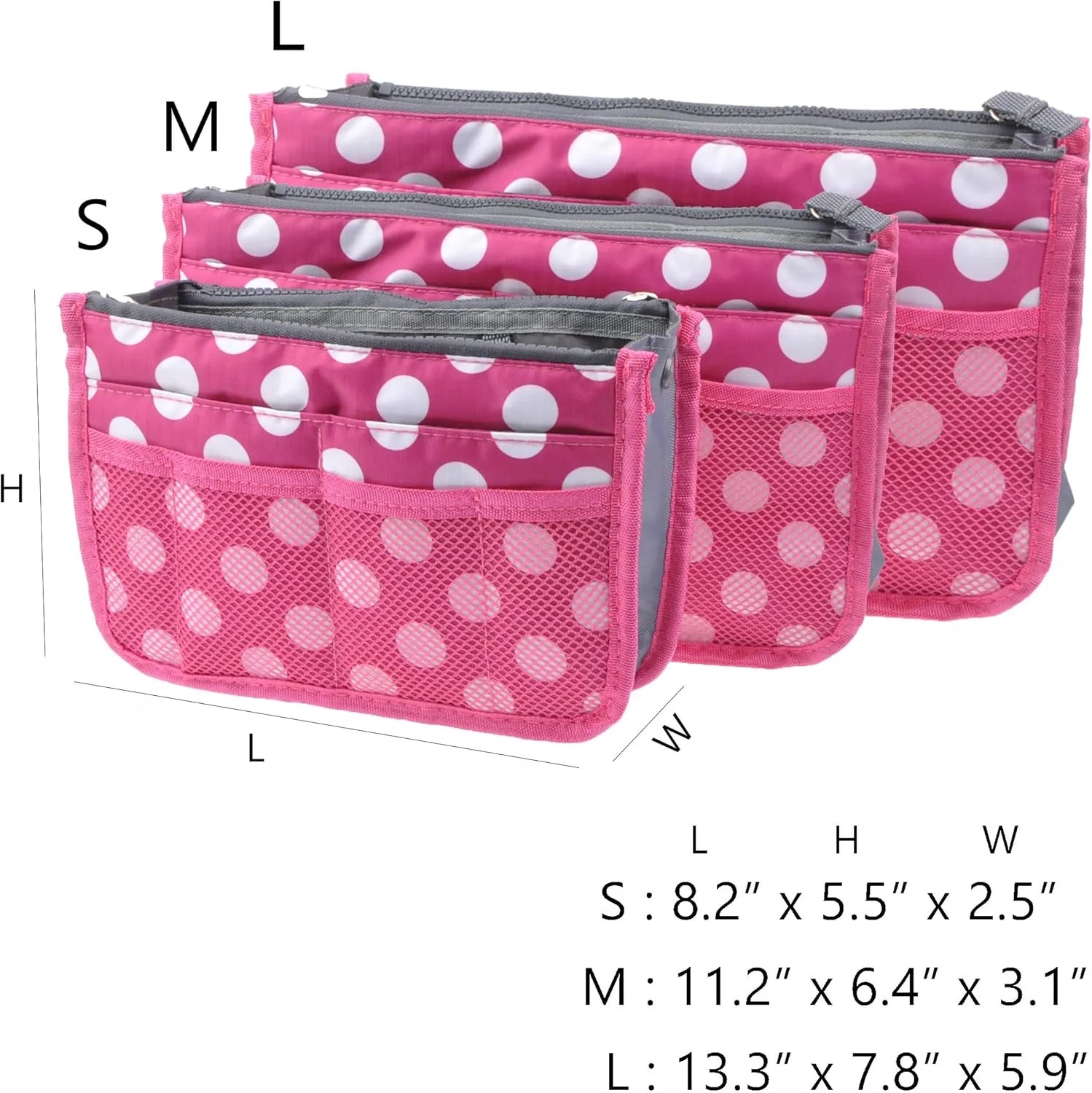 Vercord Purse Organizer Insert for Handbags Bag Organizers Inside Tote Pocketbook Women Nurse Nylon 13 Pockets Rose Dot Medium