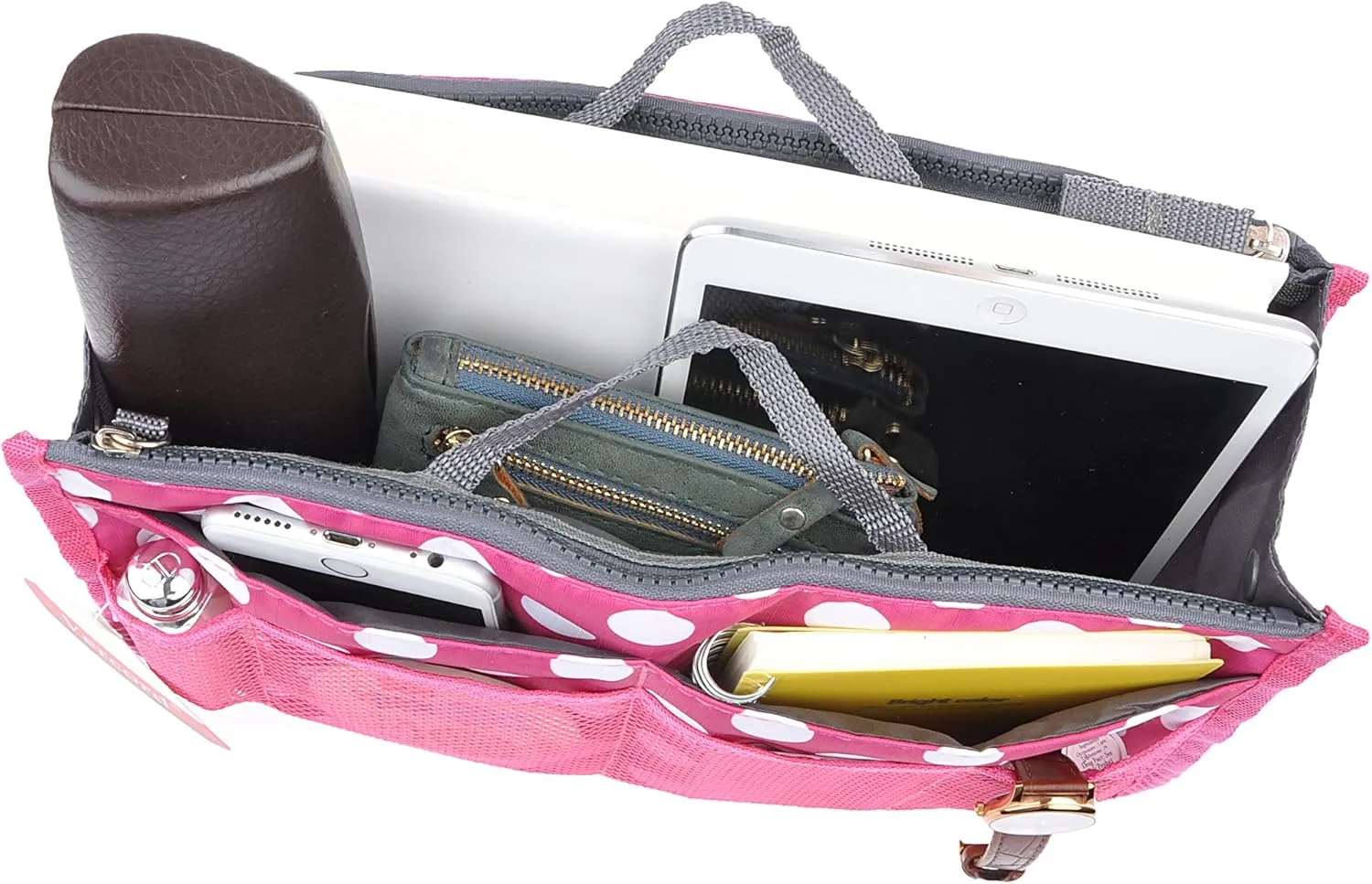 Vercord Purse Organizer Insert for Handbags Bag Organizers Inside Tote Pocketbook Women Nurse Nylon 13 Pockets Rose Dot Medium