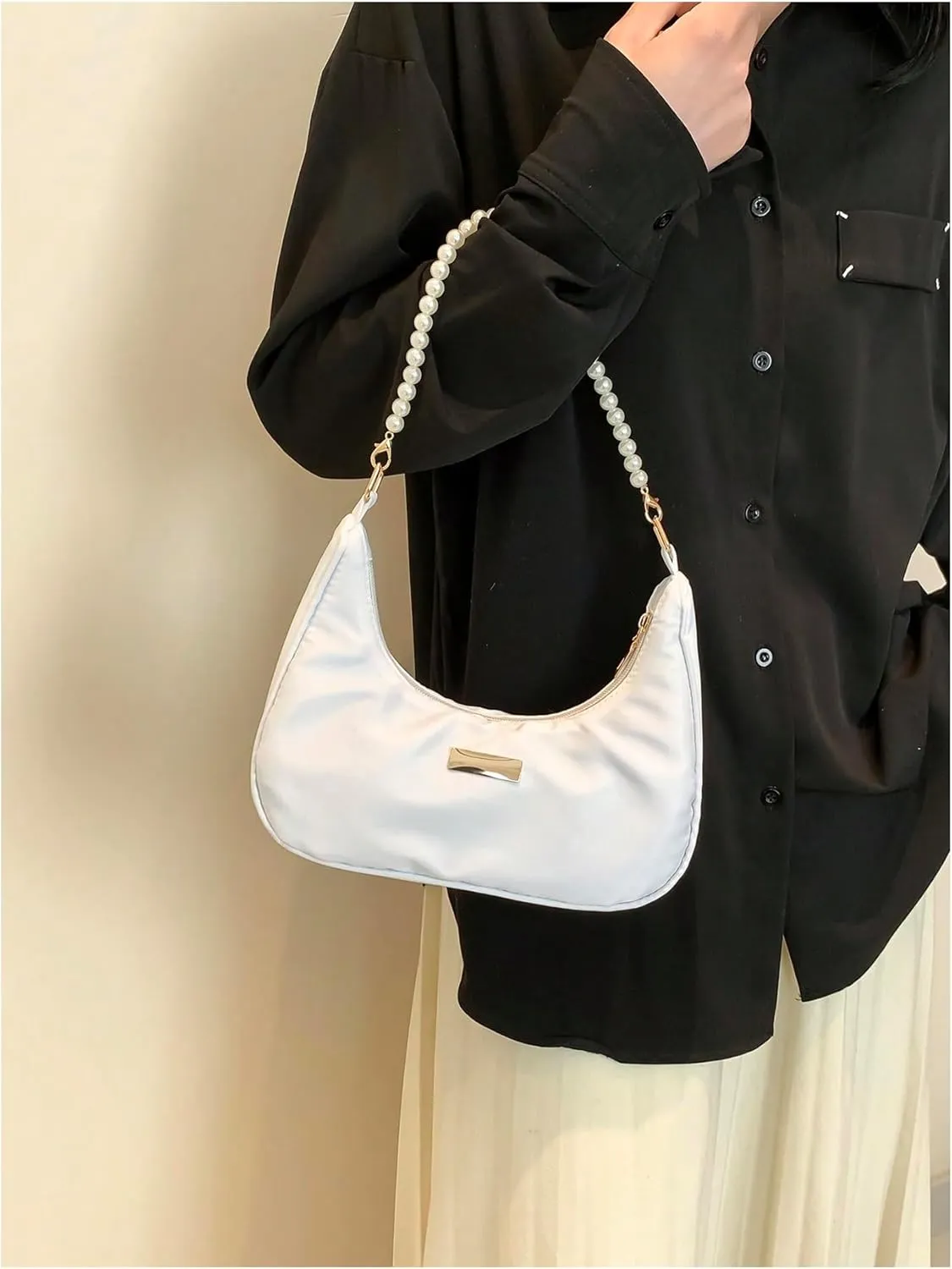 Verdusa Women's Pearl Top Handle Shoulder Handbag Floral Hobo Bag