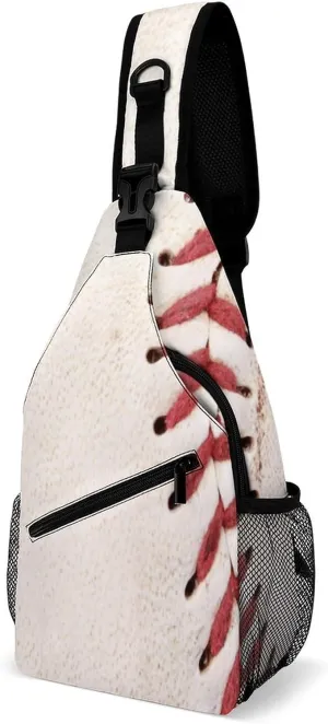 Vintage Baseball Closeup Sling Bag for Men Women Softball Stitched Shoulder Backpack Chest Bags Crossbody Daypack for Hiking Camping Outdoor Trip